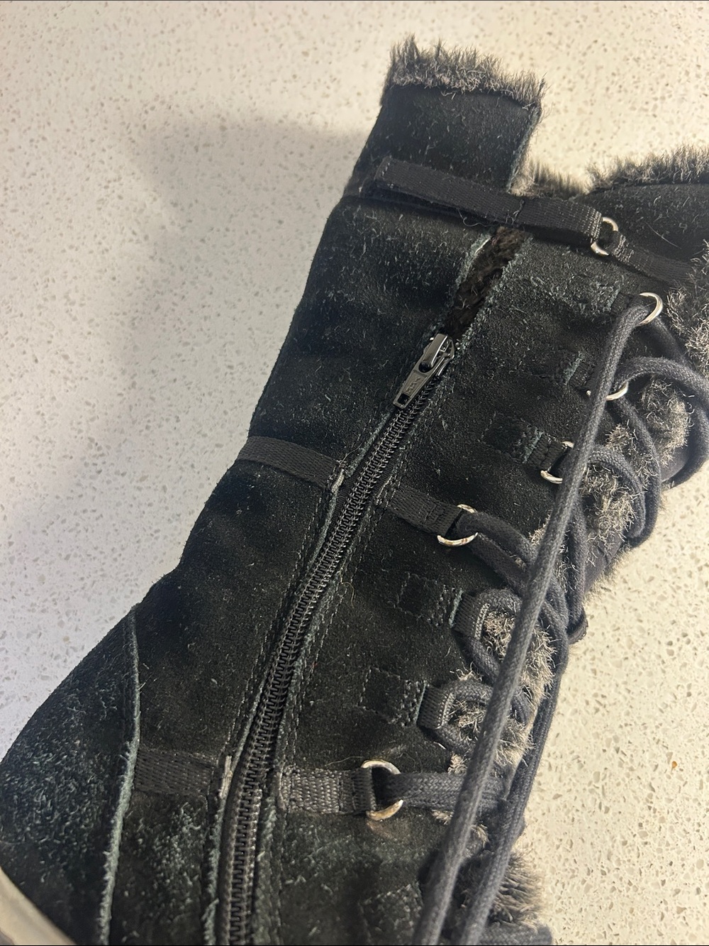 Skechers Black Suède Faux-Fur Lace-Up Tall winter Boots❤️9 - Picture 14 of 15